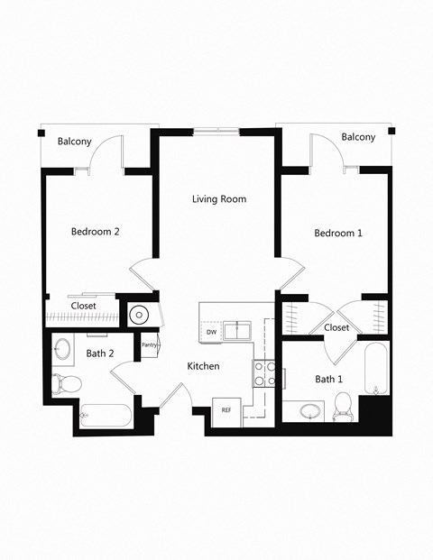 Two Bedroom  Floor Plan at Ventana Senior Apartments in Fullerton CA